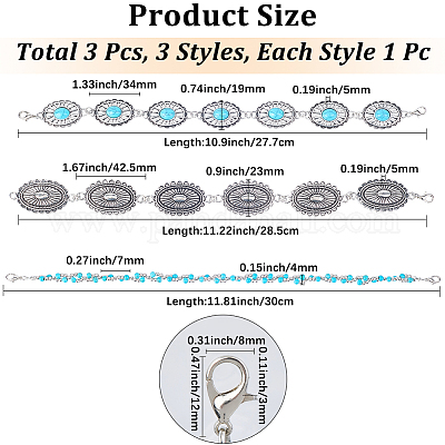 1 набор из 3-х стилей железной шляпной цепочки с застежкой-карабином HJEW-CN0001-31D-1