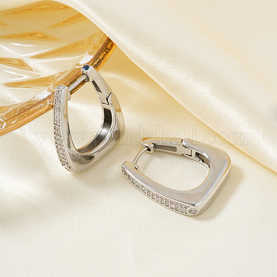 Ретро блестящие латунные трапециевидные серьги-кольца из прозрачного кубического циркония LY2718-2-1