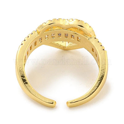 Кольцо-манжета с открытым сердечком из латуни с микро-паве и цирконием для женщин RJEW-C082-09G-1