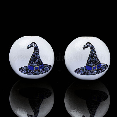 Бусины из натурального дерева с принтом на Хэллоуин WOOD-S057-082-1