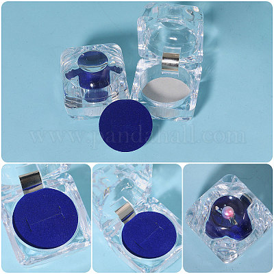 Квадратные пластиковые коробки для хранения колец с ева внутри AJEW-WH0472-43B-1