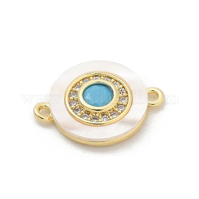 Подвески-коннекторы из латуни с микропаве из прозрачного кубического циркония и ракушки KK-M303-03G-01-1