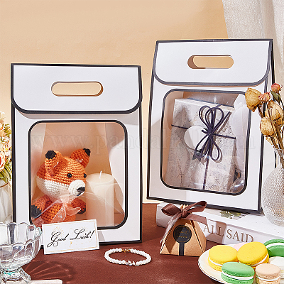 Складные бумажные подарочные пакеты с окошком ABAG-WH0045-20A-1