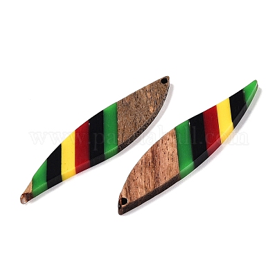 Подвески из ямайской цветной эпоксидной смолы и орехового дерева RESI-N039-122E-1