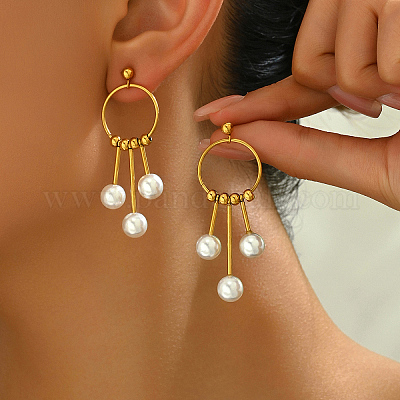 Геометрические серьги-гвоздики с кисточками из искусственного жемчуга 201 из нержавеющей стали OT0568-1