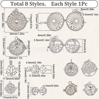 8 шт. 8 стиля подвески из латуни и сплава с полой клеткой KK-SC0004-30-1