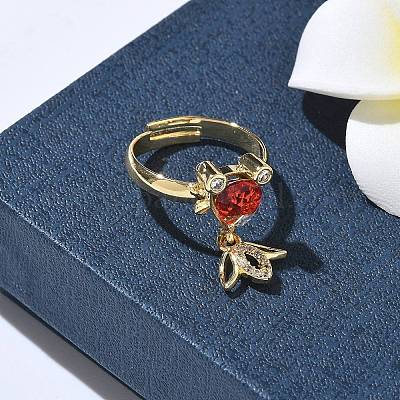 Регулируемые кольца для женщин с микропаве из латуни и кубическими цирконами RJEW-K307-01G-21-1