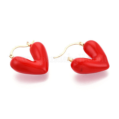 Серьги-кольца из латуни с эмалью в форме сердца EJEW-N060-02G-1