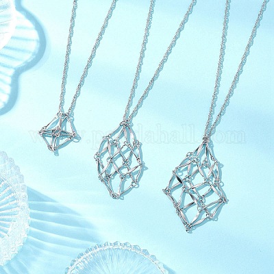 3 шт. 3 стиля 304 нержавеющая сталь пустой макраме мешочек кулон сингапурская цепочка ожерелья NJEW-JN05285-1