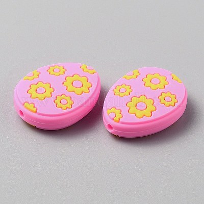 Пасхальное яйцо с цветочным узором пищевые экологически чистые силиконовые бусины SIL-CJC0007-11A-1