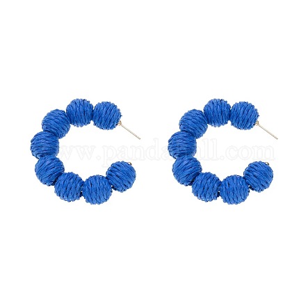 Серьги-гвоздики из сплава рафии в форме буквы С с круглыми бусинами FS-WG1D567-09-1