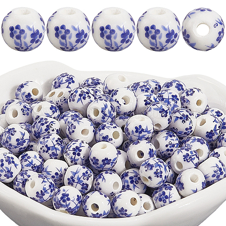 180 шт. фарфоровые керамические бусины ручной работы с цветочным принтом PORC-LT0001-08B-1