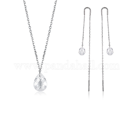 Комплекты ожерелий и сережек из стерлингового серебра S925 с прозрачными кубическими цирконами в форме капли ZZ8208-3-1