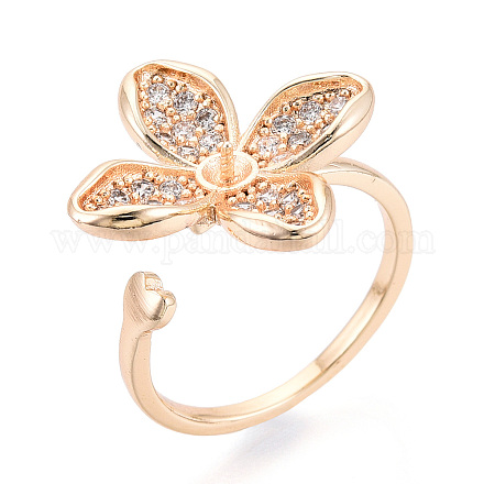 Оправы для колец-манжет из цветочной латуни с микропаве из прозрачного кубического циркония KK-T076-70G-1