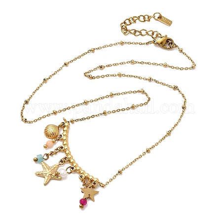 Женские ожерелья-нагрудники с подвеской в форме морской звезды из нержавеющей стали 304 NJEW-K255-58G-1
