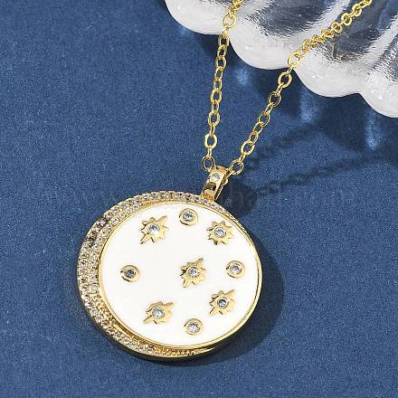 Латунные микропаве прозрачные кубические цирконии эмалированные плоские круглые подвески в виде луны для женщин NJEW-S449-03C-G-1