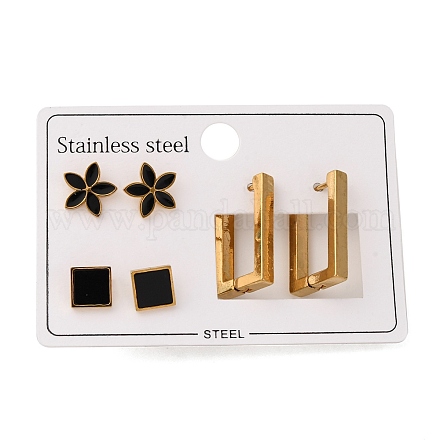 Комплект из серег-гвоздиков и колец из нержавеющей стали 304 для женщин EJEW-U063-05G-1