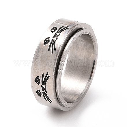 Вращающееся кольцо с черным эмалевым котом RJEW-I089-04P-1