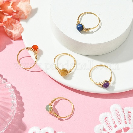 Кольца с натуральным зеленым авантюрином RJEW-JR00830-1