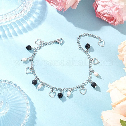 Браслеты-цепочки с подвесками из нержавеющей стали 304 для женщин BJEW-JB12037-1