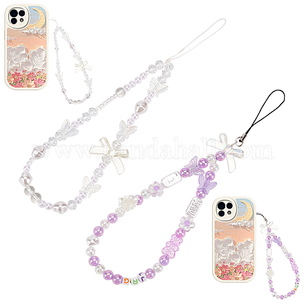 Wr0001 2 шт. 2 стильных ремешка для мобильного телефона с бантом и жемчугом AJEW-WR0001-55-1