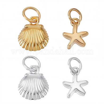 4 шт. 4 стиля 925 подвески в форме морской звезды и ракушки из стерлингового серебра с соединительными кольцами STER-GA0001-26-1
