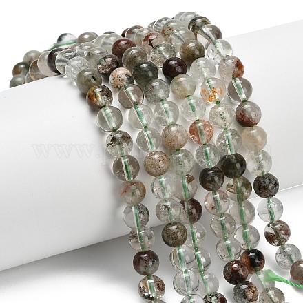 Натуральный зеленый lodolite кварц бисер пряди G-L642-B06-6mm-1