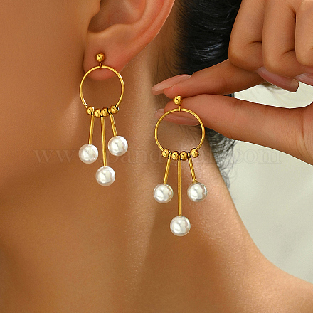 Геометрические серьги-гвоздики с кисточками из искусственного жемчуга 201 из нержавеющей стали OT0568-1