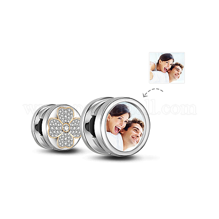 925 серебряный персонализированный двойной четырехлистный клевер с родиевым покрытием и кубическим цирконием в форме европейских бусин TS-C-145-1