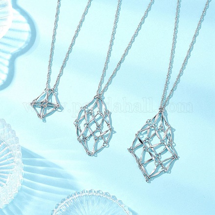 3 шт. 3 стиля 304 нержавеющая сталь пустой макраме мешочек кулон сингапурская цепочка ожерелья NJEW-JN05285-1