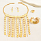 201 Stainless Steel Coin Jewelry Set, Dangle Leverback Earrings & Link Chains Bracelets & Adjustable Rings & Tassel Bib Necklace, Real 18K Gold Plated, 6.69 inch(17cm), 18.11 inch(46cm), Inner Diameter: 16~18mm, 40x14mm
