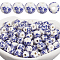 180Pcs Handmade Flower Printed Porcelain Ceramic Beads, Round, Royal Blue, 6mm, Hole: 2mm