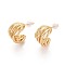 Brass Stud Earrings, Multilayer C-Shaped, Nickel Free, Real 18K Gold Plated, 16.5~17x11mm