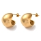Ion Plating(IP) 304 Stainless Steel Round Stud Earrings, Half Hoop Earrings, Real 18K Gold Plated, 20.5x20.5mm