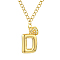 304 Stainless Steel Clear Cubic Zirconia Heart & Letter Pendant Curb Chain Necklaces for Women, Golden, Letter D, 16.54 inch(42cm)