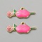10Pcs Alloy Enamel Pendants, Golden, Lip with Rose, Deep Pink, 13x30x2.5mm, Hole: 2mm
