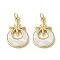 Brass Pave Shell Pendants, Flat Round with Star Charms, Real 18K Gold Plated, 21.5x14.5x3mm, Hole: 3.4mm