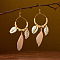 Ring with Leaf Zinc Alloy Acrylic Dangle Earrings, with Feather & Natural Shell, Bohemian Style, Golden, PeachPuff, 90x30mm