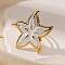 304 Stainless Steel Open Cuff Rings for Women, with Enemel, Golden, Starfish, Starfish: 34.5x35mm, Adjustable
