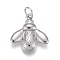 Brass Pendants, with Jump Rings, Long-Lasting Plated, Bees, Real Platinum Plated, 16x15x3mm, Hole: 3mm