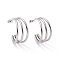 Non-Tarnish 304 Stainless Steel C-shape Stud Earrings, Chunky Half Hoop Earrings for Women, Stainless Steel Color, 25x24x12mm, Pin: 0.8mm