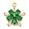Brass Pave Cubic Zirconia Pendants, Real 14K Gold Plated, Flower, Sea Green, 16.5x14.5x2.5mm, Hole: 1.6mm