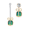 Brass Micro Pave Cubic Zirconia Dangle Stud Earrings, Asymmetrical Earrings, Cadmium Free & Lead Free & Nickel Free, Gift, Platinum & Golden, Green, 40x10mm, 20x10mm