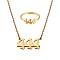Number Pendant Necklace & Open Cuff Ring, Gold Plated 304 Stainless Steel Lucky Numerology Jewelry Set for Women, Num.4, 18.31 inch(46.5cm), US Size 7 3/4(17.9mm)