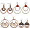 4 Pairs 4 Styles Alloy & Iron & Wood Dangle Earrings with Iron Pins, Ring & Flat Round, Mixed Color, 49~75x30~53.5mm, 1 Pair/style
