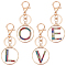 4Pcs 4 Styles Alloy Colorful Rhinestone Keychain, with Key Rings and Lobster Claw Clasps, Light Gold, Flat Round with Letter L/O/V/E, Light Gold, 11cm, Pendant: 48.5x44x2.4mm, 1pc/style