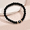 Alloy Resin Round Beaded Stretch Bracelets, Flat Round with Letter, Black, Golden, Letter Z, 7-1/8 inch(18cm)