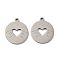 Non-Tarnish 316L Surgical Stainless Steel Pendants, Laser Cut, Flat Round Charm, Heart, 17x15x1mm, Hole: 1.4mm