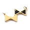 Glass Pendants, with Ion Plating(IP) Golden 304 Stainless Steel Findings, Bowknot Charms, Black, 16.5x27x3mm, Hole: 3mm