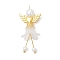 Glass Pearl & Acrylic Pendants, Angel, with Alloy Finding & 304 Stainless Steel Loop, White, 48x21.5x18mm, Hole: 3mm